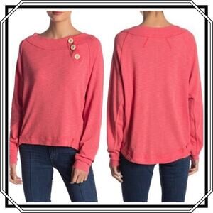 FREE PEOPLE We The Free Womens Dont Forget Me Pullover Shirt in Coral-Size Small